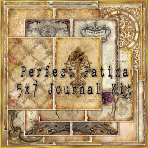 Perfect Patina Journal Kit 5 x 7 inch - afdrukbare digitale collagepagina's direct downloaden - vintage, kortstondig
