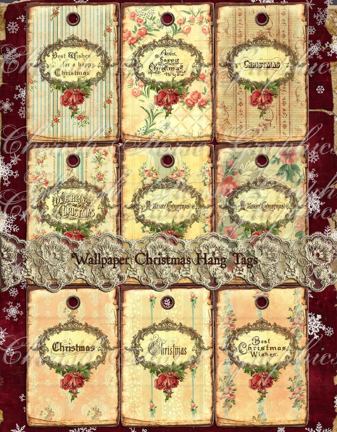 Christmas Wallpaper Hang Tags Instant Download and Print - Etsy