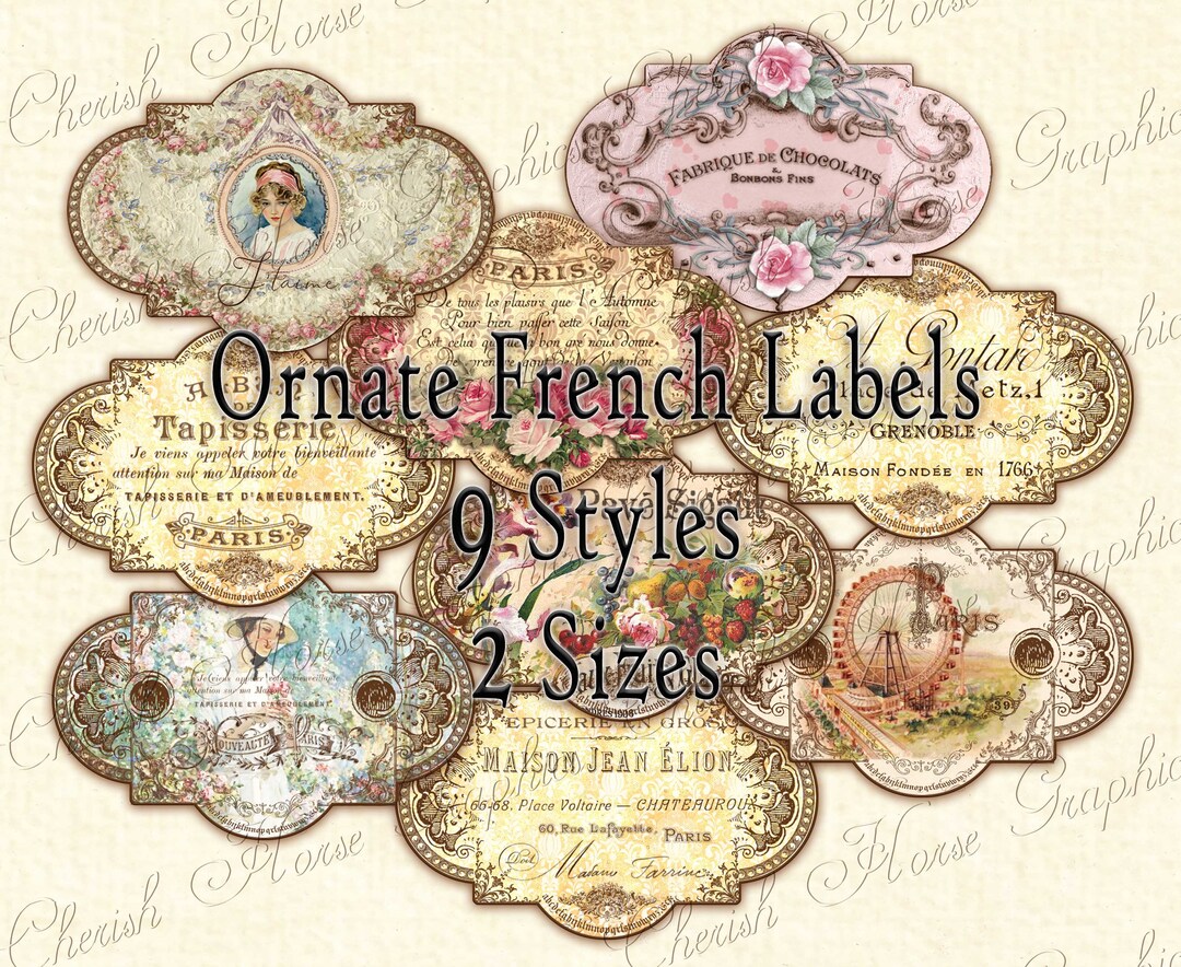 Ornate French Labels - Instant Download Printable Digital Collage Pages ...