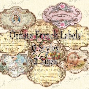 Etichette francesi ornate - download istantaneo di pagine collage digitali stampabili - scrapbooking mestieri artistici fai-da-te