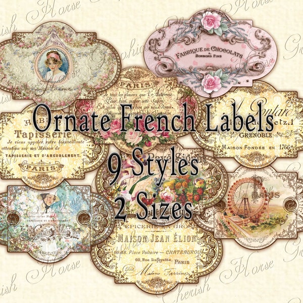 Ornate French Labels  - instant download printable digital collage pages - scrapbooking arts crafts DIY