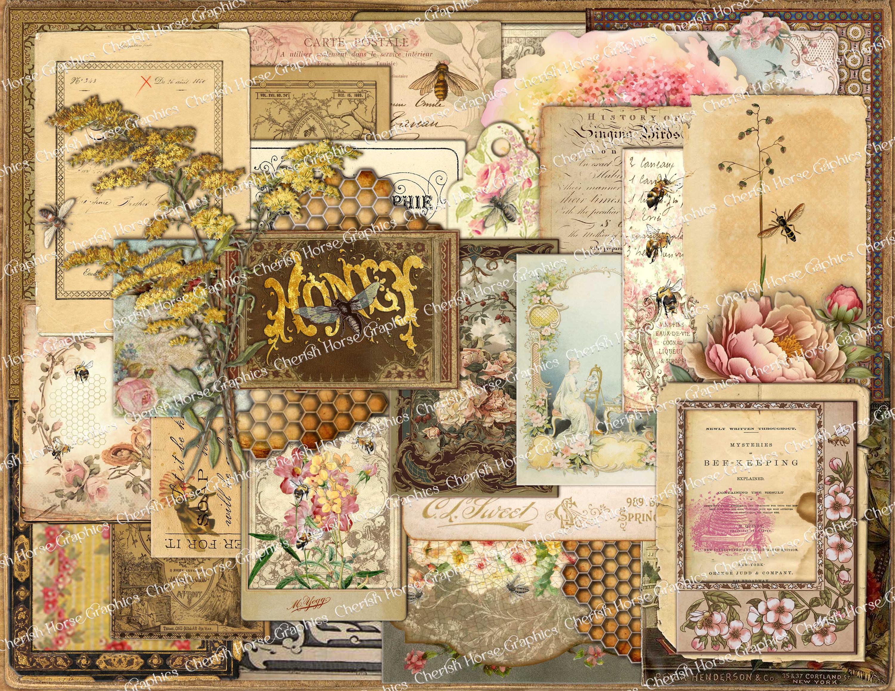 Bee Collage Page – Vintage Ephemera Scrapbook, Arts & Crafts (digital ...