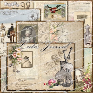 Damen Journal Junk Journal 15x7 Kit - instant download digital collage seiten - scrapbooking basteln DIY