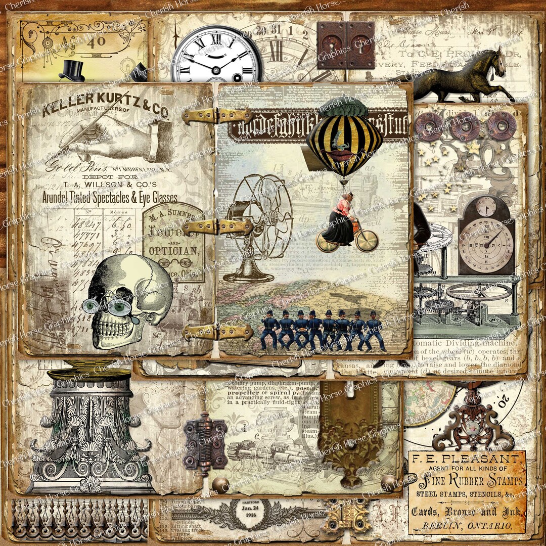 Steampunk Style Junk Journal Kit 5x7 - Instant Digital Download Collage ...