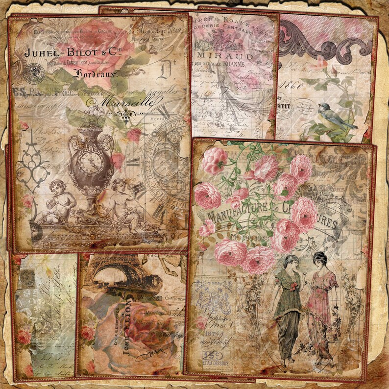 French Ephemera Collage Junk Journal Kit 5x7 - Instant Digital ...