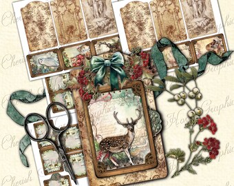 Woodland Christmas Reusable Gift Tags - instant download - printable digital page - DIY