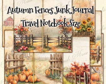Autumn Fences Junk Journal Travel Notebook Dimensioni 4,375" x 8,375" - pagine digitali stampabili con download immediato