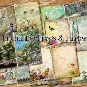 Enchanted Frogs & Fairies Junk Journal Kit 5x7 - instant download printable digital pages - fantasy forest