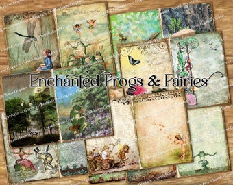 Enchanted Frogs & Fairies Junk Journal Kit 5x7 - téléchargement instantané de pages numériques imprimables - forêt fantastique