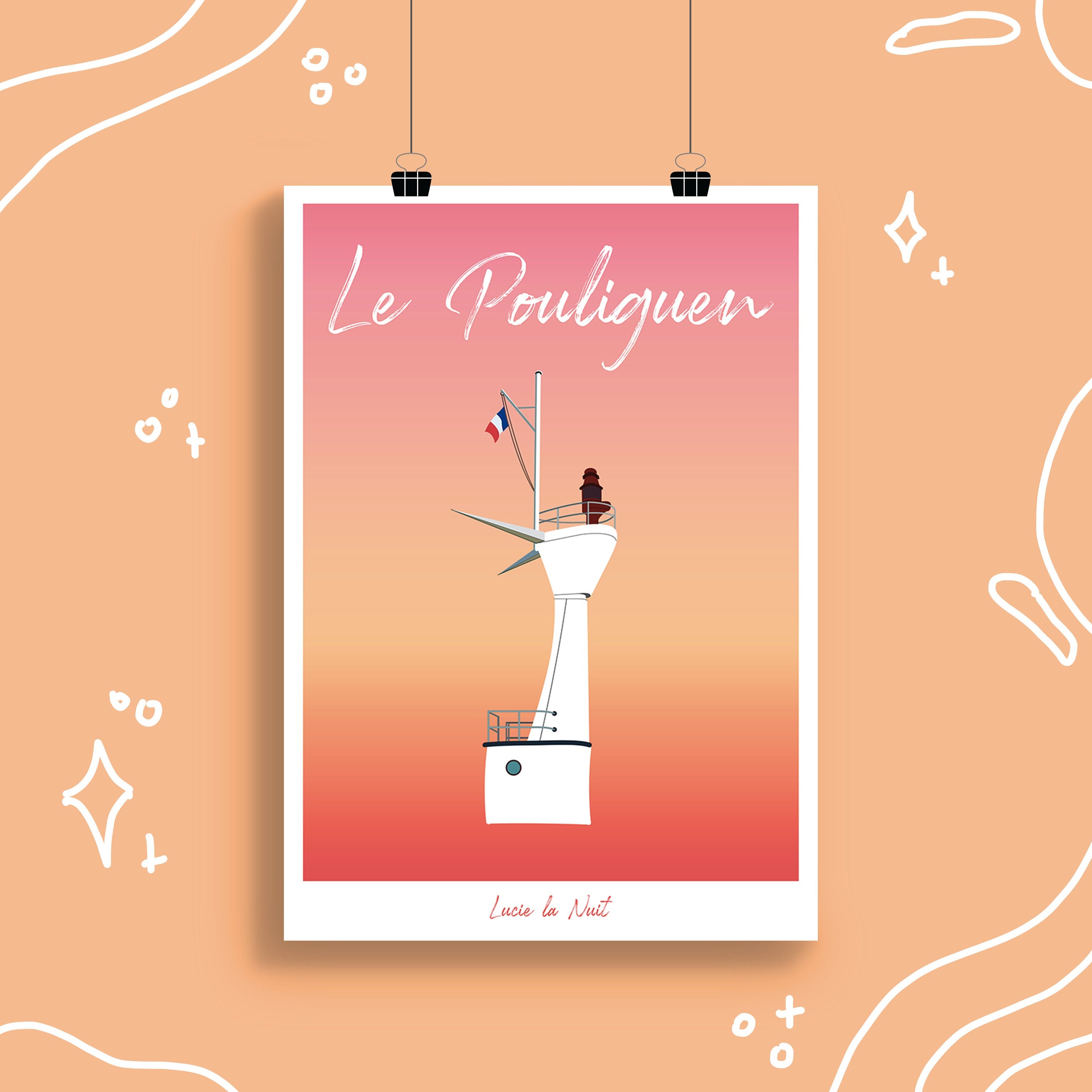 Le Pouliguen Affiche A4 Du Phare Edition Dégradé