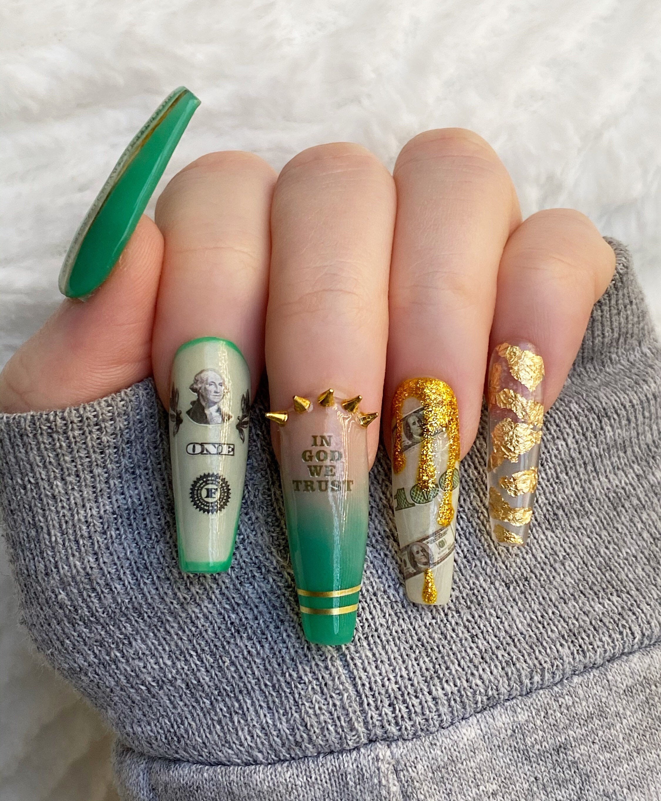 Ready to Ship Money Nails in Size Small 26579 With Gold - Etsy Ready to Ship Money Nails in Size Small 26579 With Gold - Etsy