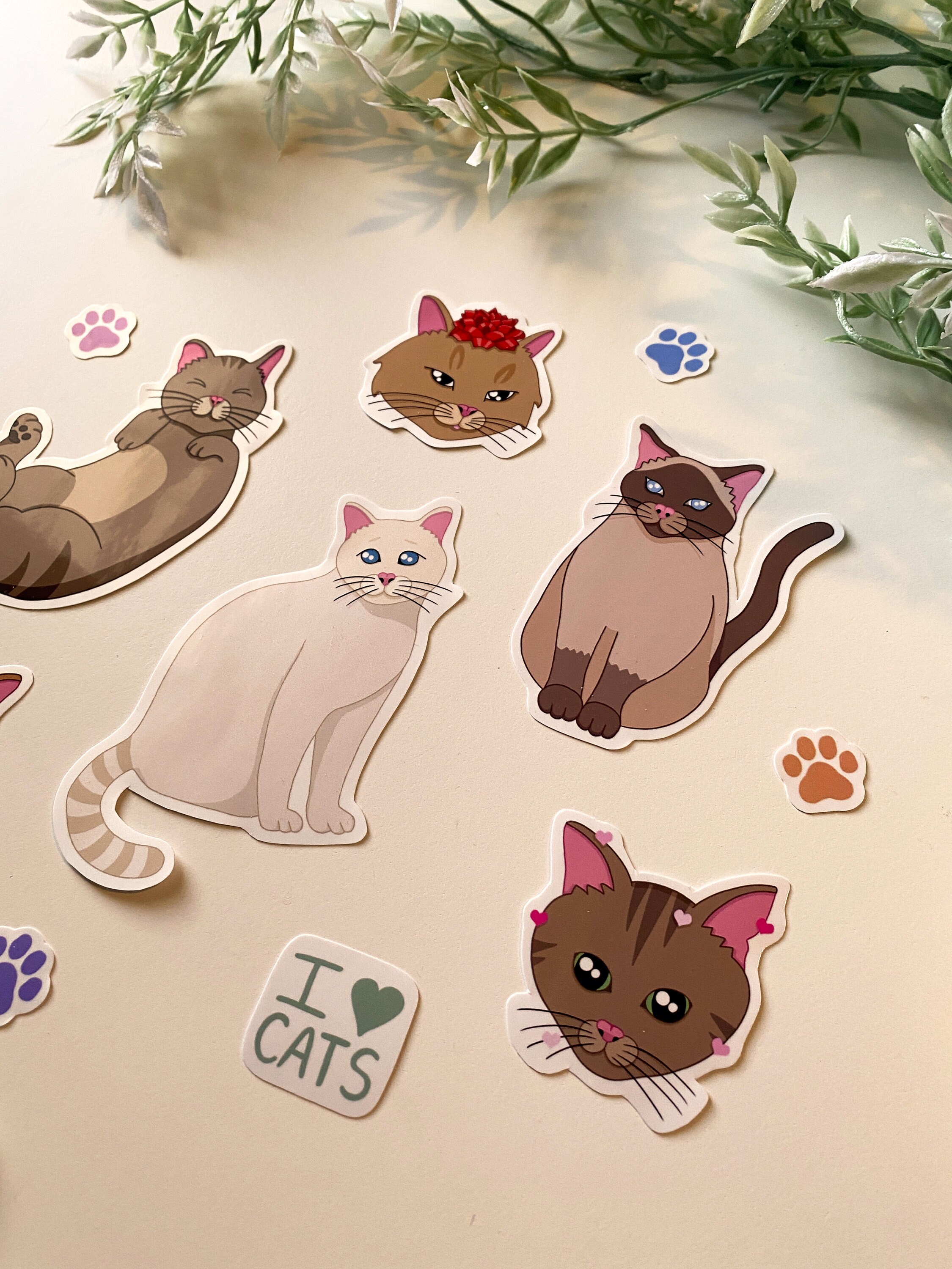 Cute Cat Sticker Set | Vinyl Die Cut Stickers, Digital Art, Cute ...