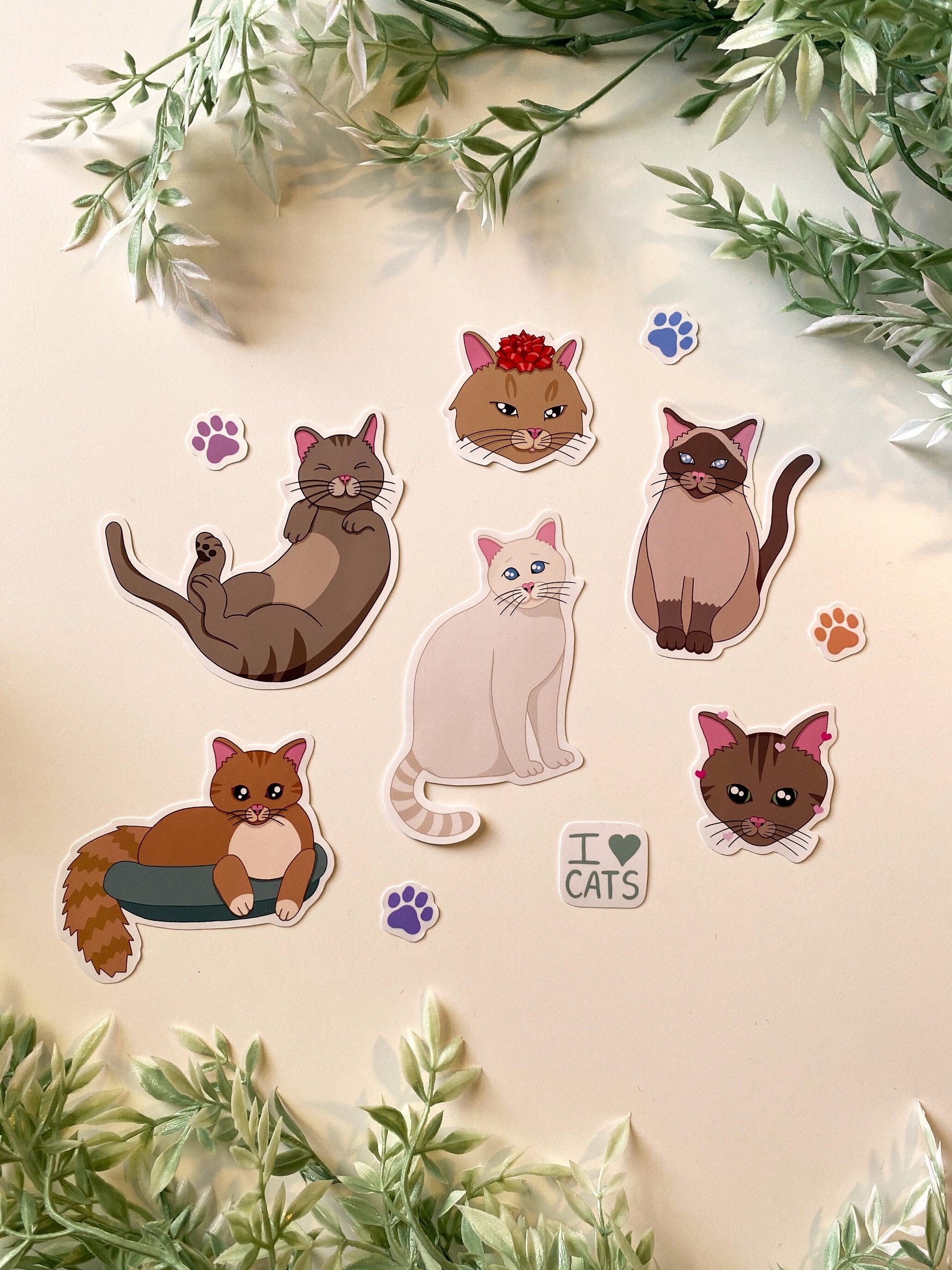 Cute Cat Sticker Set | Vinyl Die Cut Stickers, Digital Art, Cute ...