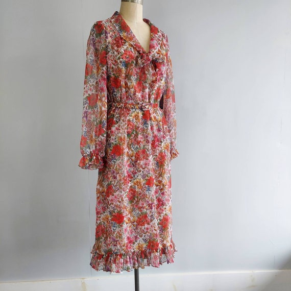 Floral Maxi Dress with Sheer Overlay Ruffles by P… - image 5