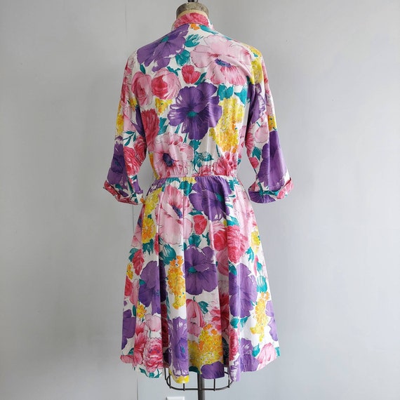 Big Floral Shirt Dress 80s does 50s Full Skirt - image 4