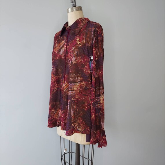 Sheer Print Snap Up Shirt with Flutter Cuffs - image 3