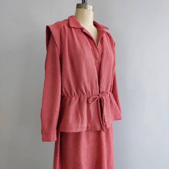 70s Dusty Rose Pink Knit Dress with Matching Vest… - image 2