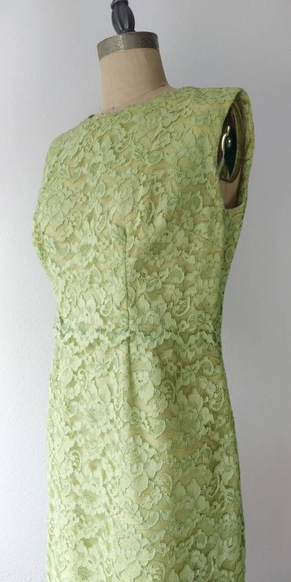 60s Lime Green Lace Wiggle Dress - image 4