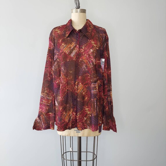 Sheer Print Snap Up Shirt with Flutter Cuffs - image 1