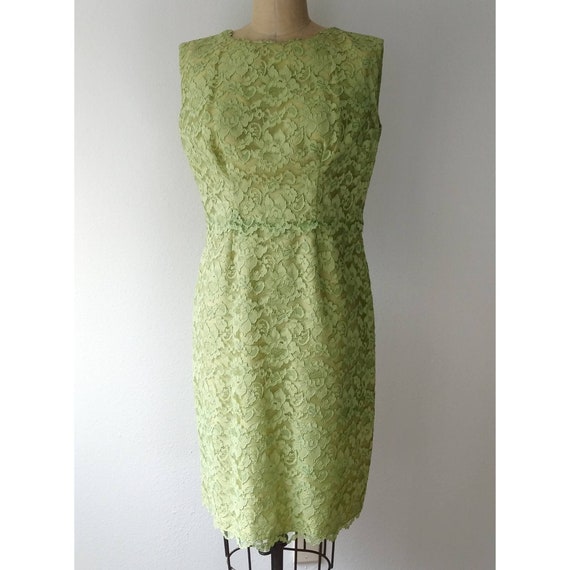 60s Lime Green Lace Wiggle Dress - image 1