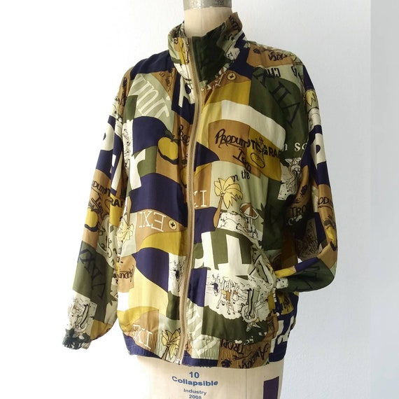 Silk Bomber with Vintage Travel Ads - image 1