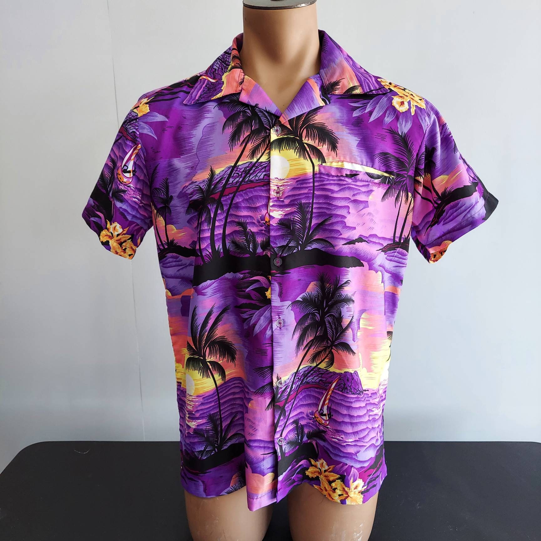 Purple Tropical Sunset Hawaiian Shirt Mediun Etsy