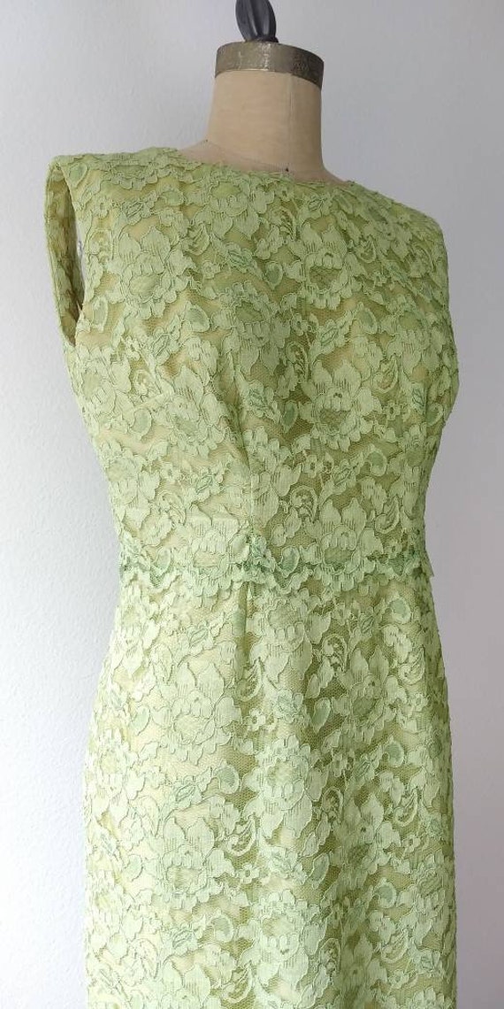 60s Lime Green Lace Wiggle Dress - image 2