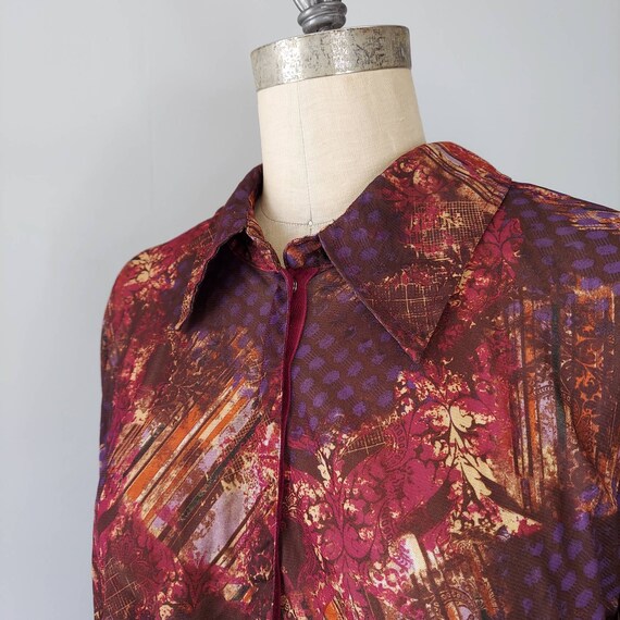 Sheer Print Snap Up Shirt with Flutter Cuffs - image 2