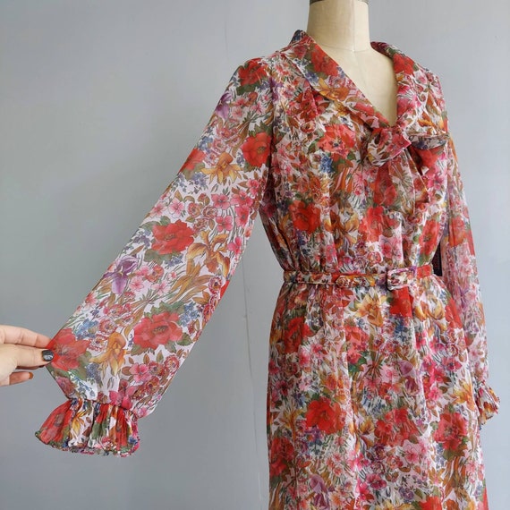 Floral Maxi Dress with Sheer Overlay Ruffles by P… - image 1