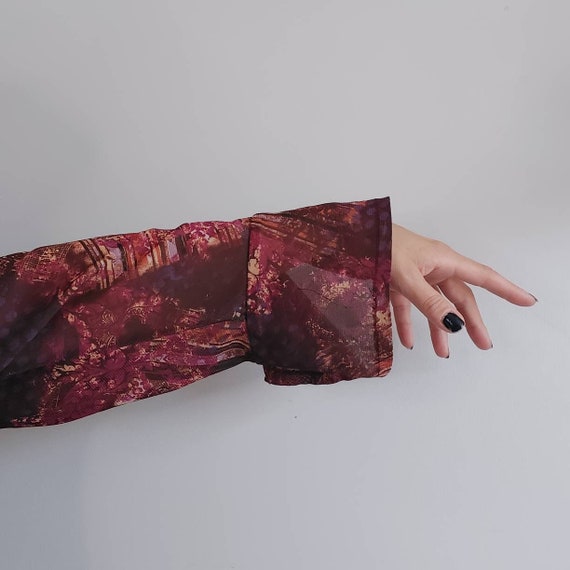 Sheer Print Snap Up Shirt with Flutter Cuffs - image 7