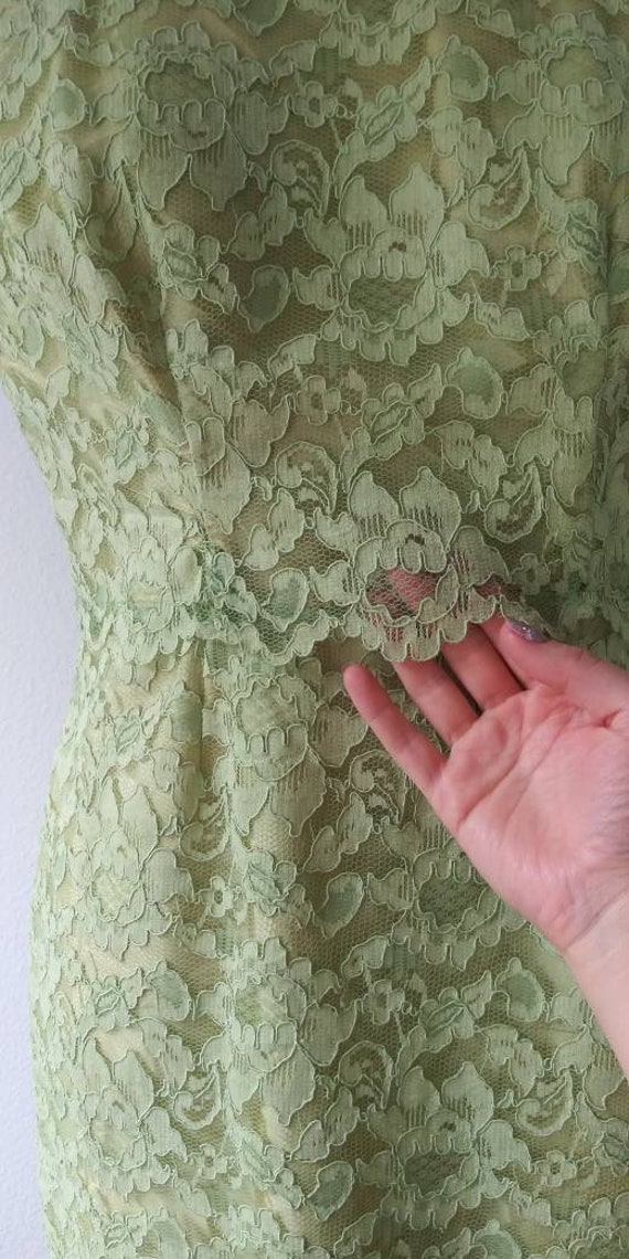 60s Lime Green Lace Wiggle Dress - image 7