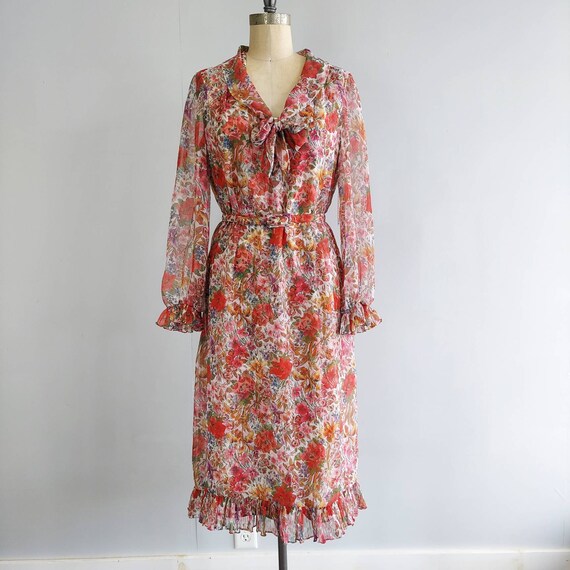 Floral Maxi Dress with Sheer Overlay Ruffles by P… - image 3