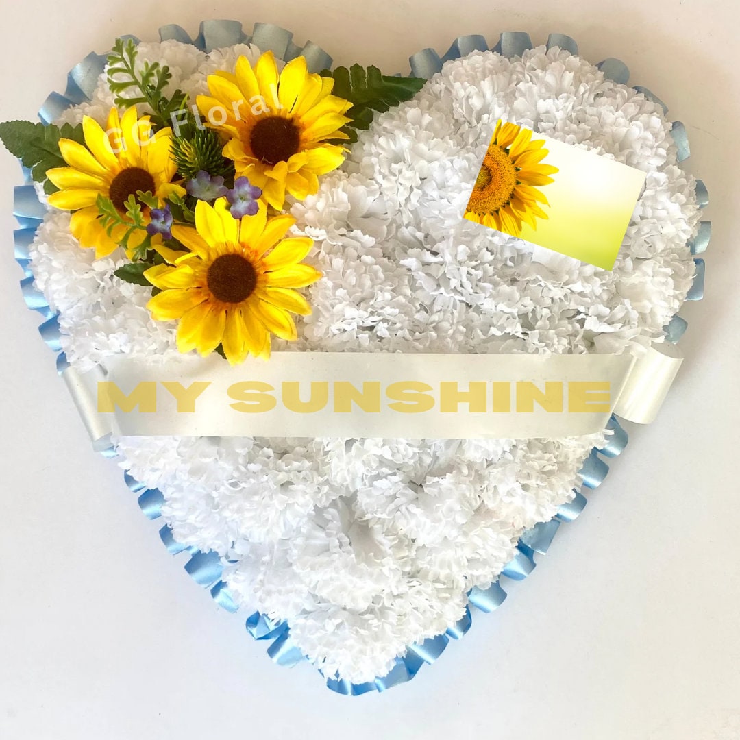 MY SUNSHINE Sunflower Heart Tribute With Ribbon. Funeral or