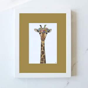 Flower Crown Giraffe Art Print: Hand-Painted Animal Wall Decor