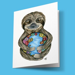 Sloth Greeting Card Set: Floral Earth, Original Colored Pencil Art