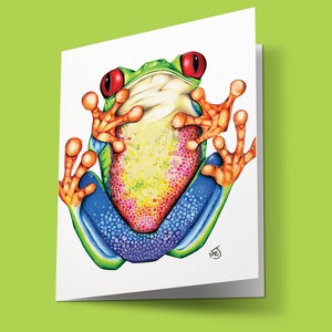 5 Pack Rainbow Tree Frog Greeting Card 5x7 Original Colored Pencil Drawing Animal Card Animal Art Colorful Blank Card Frogs Rainforest