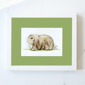 Storybook Bunny Watercolor Painting Print: Matted Wall Art