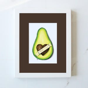 Avocado Bandaged Heart Original Colored Pencil Drawing Print Hand Drawn Artist Gift Hanging Wall Art Home Decor Food Artist Lime Green Fruit