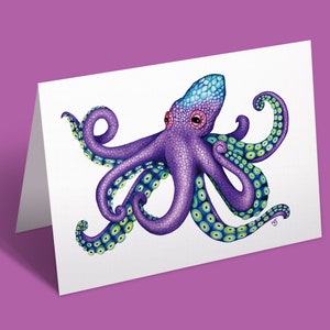 5 Pack Octopus Greeting Card 5x7 Original Colored Pencil Drawing Animal Card Birthday Card Animal Art Colorful Blank Card Sea Creature Ocean