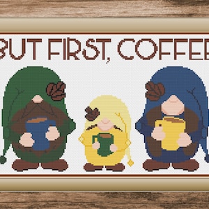 Kaffee Kreuzstich, Kaffee Kreuzstichmuster, Gnom Kreuzstich, Kaffee Dekor, Kaffee Geschenke, Kreuzstich, Kreuzstichmuster