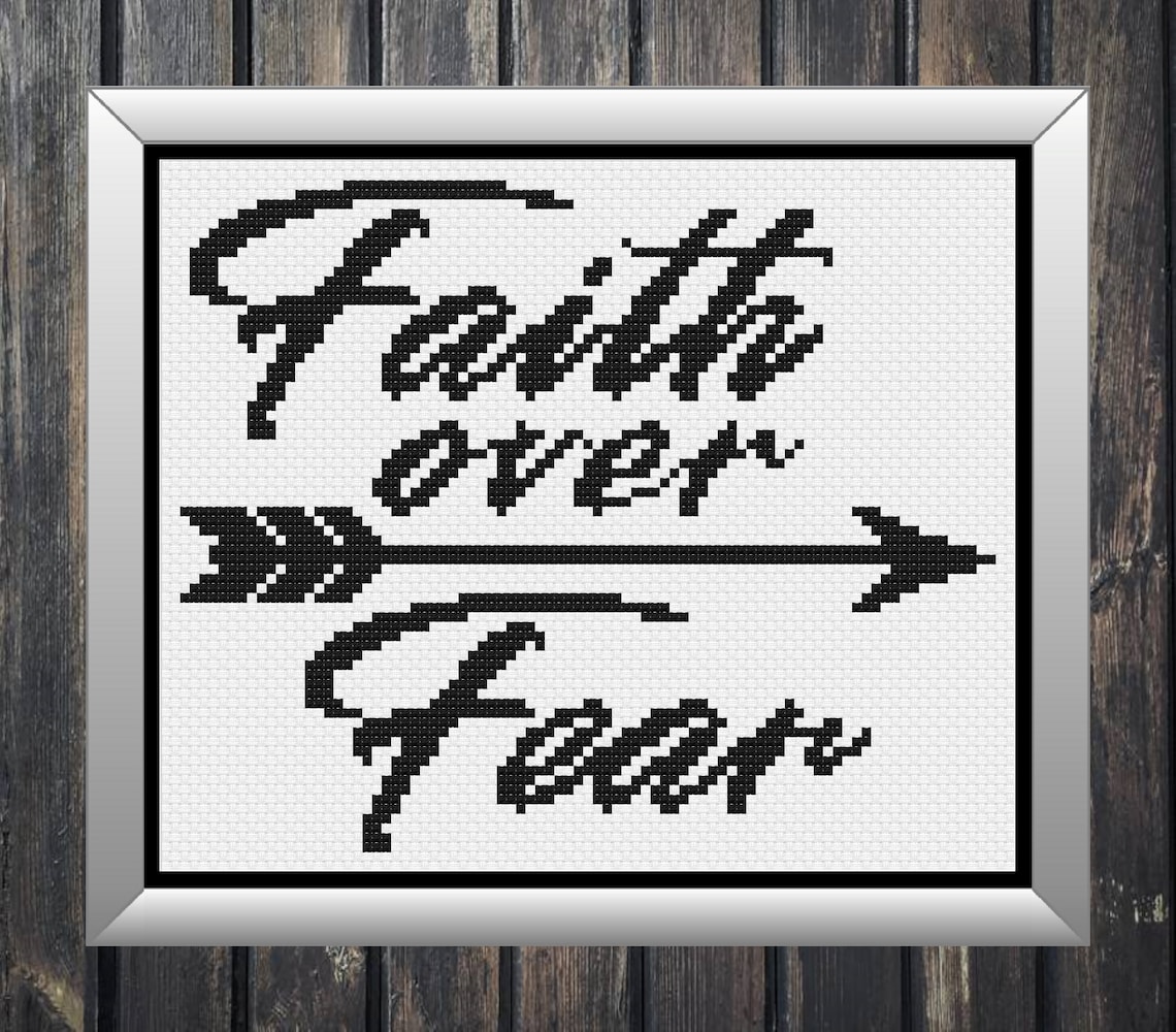 Faith Cross Stitch Faith Over Fear Inspirational Cross Etsy