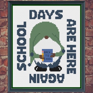 School Cross Stitch Pattern, Teacher Cross Stitch, Gnome Cross Stitch Pattern, Gnome Cross Stitch, Counted Cross Stitch, Cross Stitch