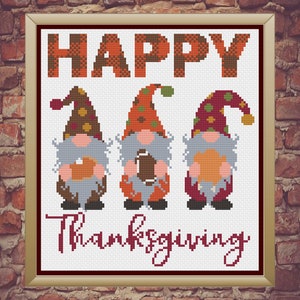 Fall Cross Stitch, Fall Cross Stitch Pattern, Thanksgiving Cross Stitch, Fall Gnomes Cross Stitch, Cross Stitch, Cross Stitch Patterns