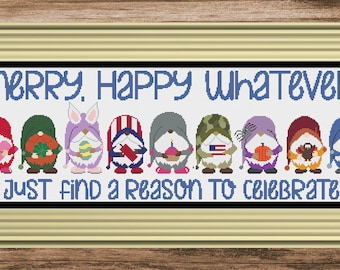 Christmas Gnome Cross Stitch Pattern, Holiday Gnomes, Holiday Gnomes Cross Stitch Pattern, Gnomes Cross Stitch Pattern, Cross Stitch Pattern