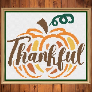 Fall Cross Stitch, Fall Cross Stitch Pattern, Thankful Cross Stitch, Thanksgiving Cross Stitch, Pumpkin Cross Stitch, Cross Stitch Patterns