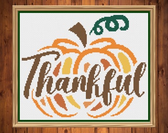 Fall Cross Stitch, Fall Cross Stitch Pattern, Thankful Cross Stitch, Thanksgiving Cross Stitch, Pumpkin Cross Stitch, Cross Stitch Patterns