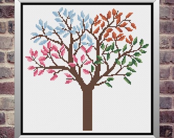 Punto De Cruz De Árbol, Punto De Cruz De Árbol De Las Cuatro Estaciones, Punto De Cruz De Las Estaciones, Punto De Cruz, Patrones De Punto De Cruz