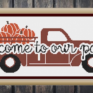 Fall Cross Stitch, Fall Cross Stitch Pattern, Truck Cross Stitch, Fall Home Decor, Truck Decor, Cross Stitch, Cross Stitch Patterns
