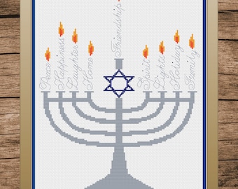 Hanukkah Cross Stitch, Hanukkah Cross Stitch Pattern, Menorah Cross Stitch, Cross Stitch, Cross Stitch Pattern