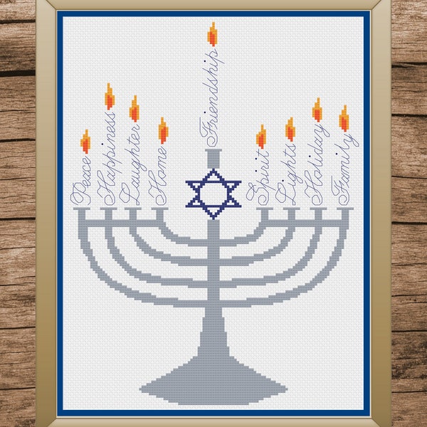 Hanukkah Cross Stitch, Hanukkah Cross Stitch Pattern, Menorah Cross Stitch, Cross Stitch, Cross Stitch Pattern